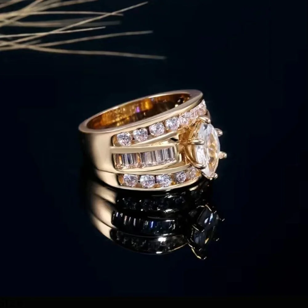 Stunning Gold Cubic Zirconia Multi Stone Fashion Ring